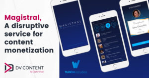Title of Magistral, a disruptive service for content monetization. 3 mobile screens with different masterclasses available and certification